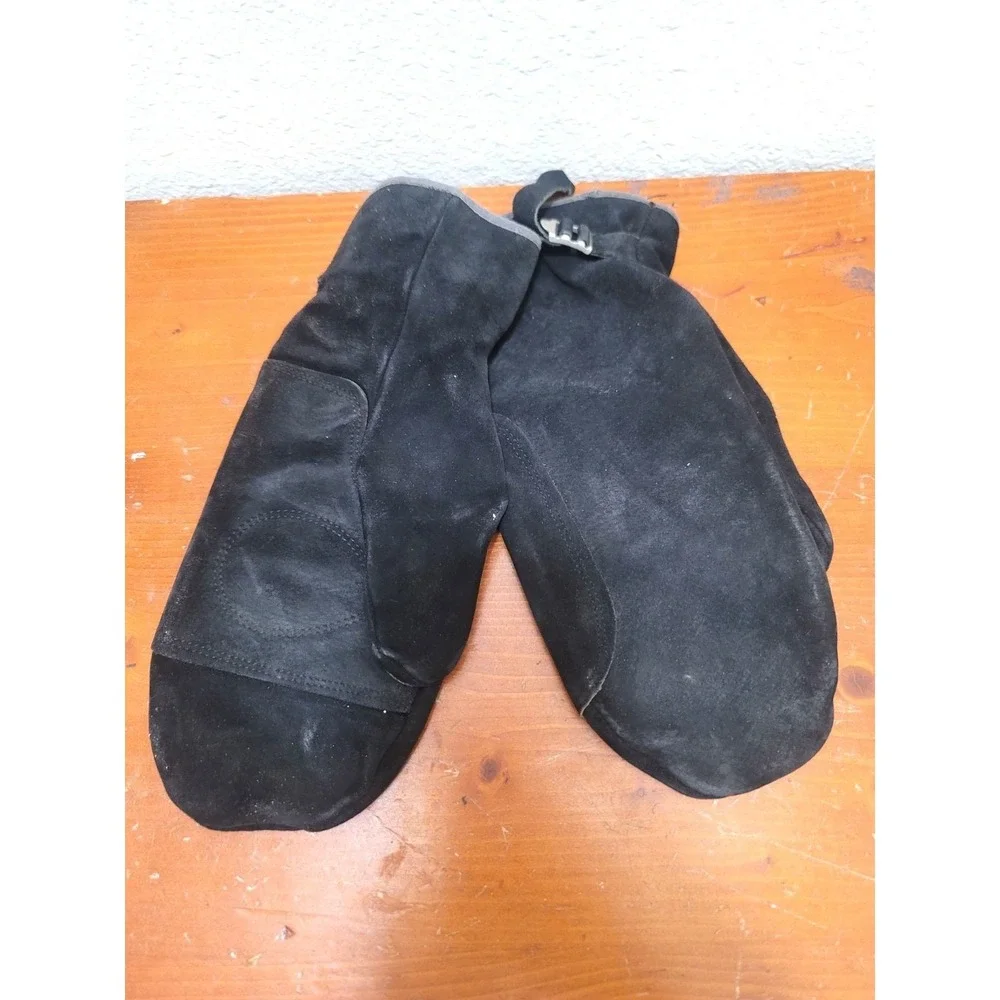 Vintage Wolverine Black Suede Leather Mittens With Nylon Sewn Interior & Adjusta